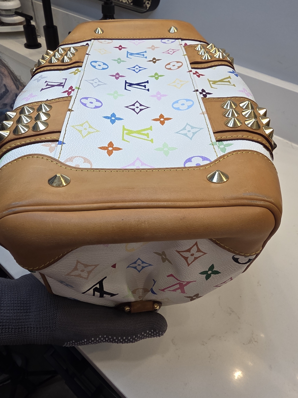 Louis Vuitton Multicolor White Canvas Studded Satchel - Picture 7 of 15